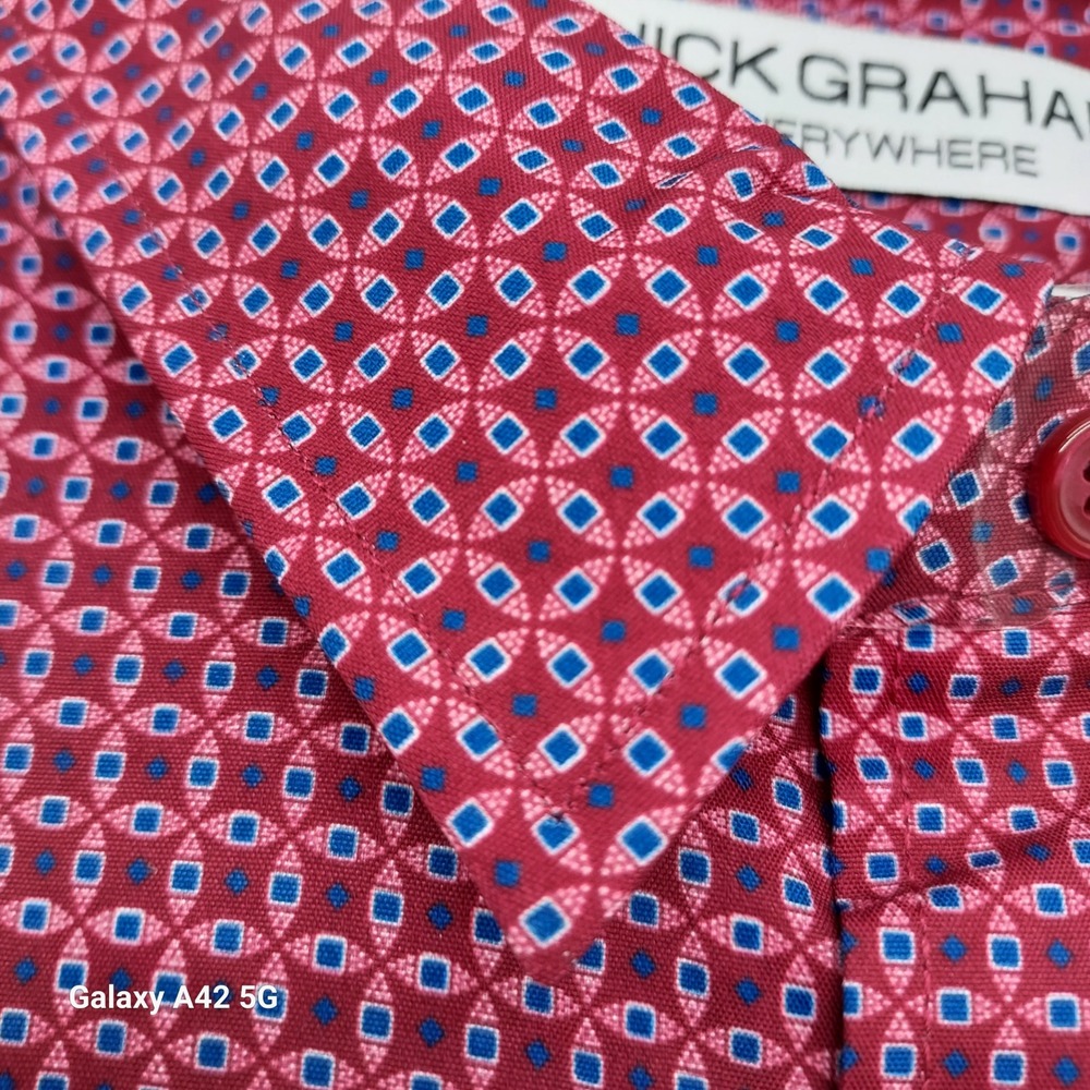 Nick Graham Everywhere Mens XL‎ Red Blue Geometric Performance Stretch Shirt NWT